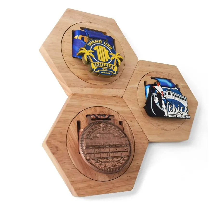 Wooden Hexagon Medal Display Stand Household Honeycomb Wooden Wall Medal Hanger