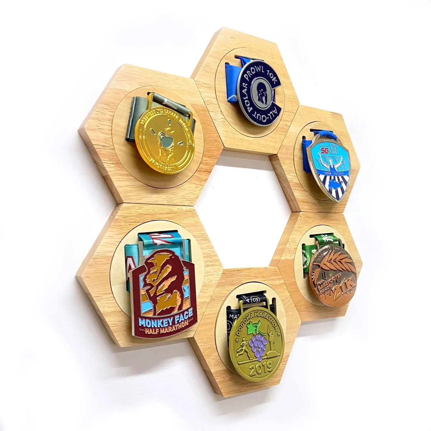 Wooden Hexagon Medal Display Stand Household Honeycomb Wooden Wall Medal Hanger